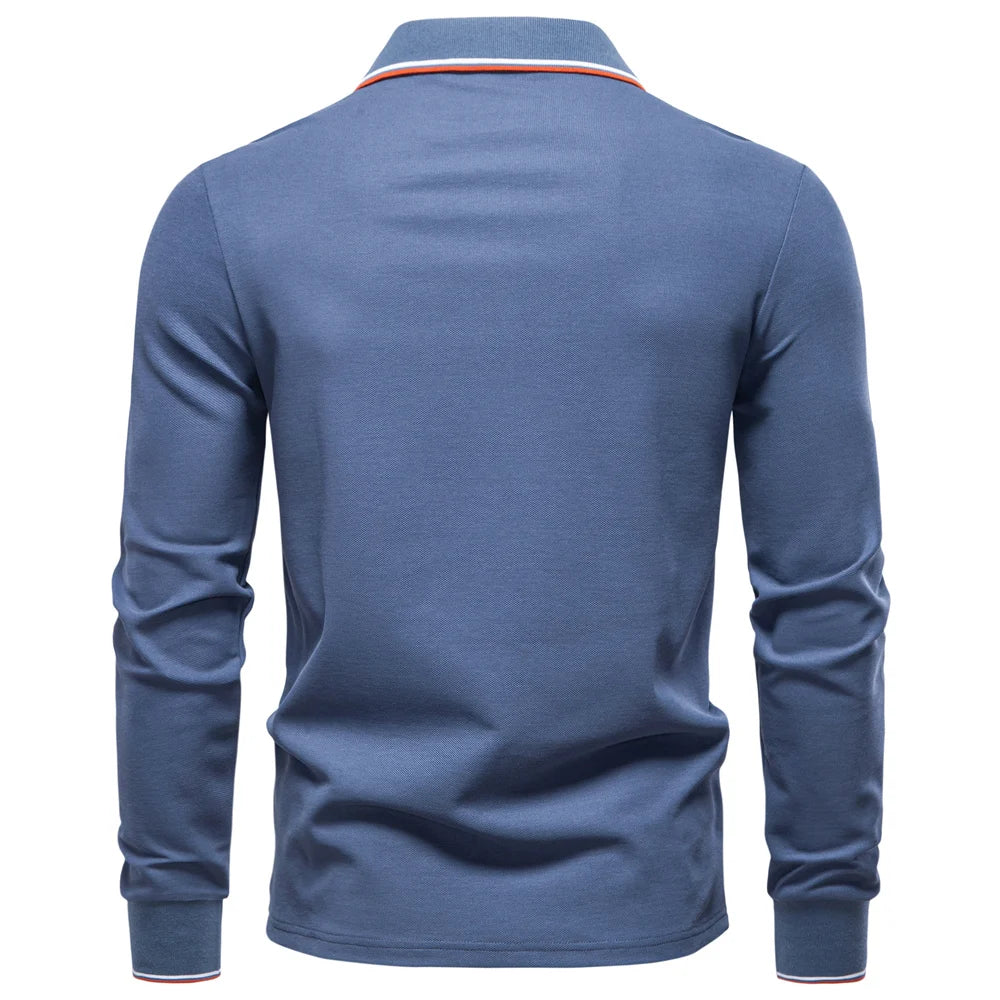 2025 Men's Henley Polo Shirt Cotton Solid Colour Long Sleeve Designer Polo for Male Social Luxury Touch