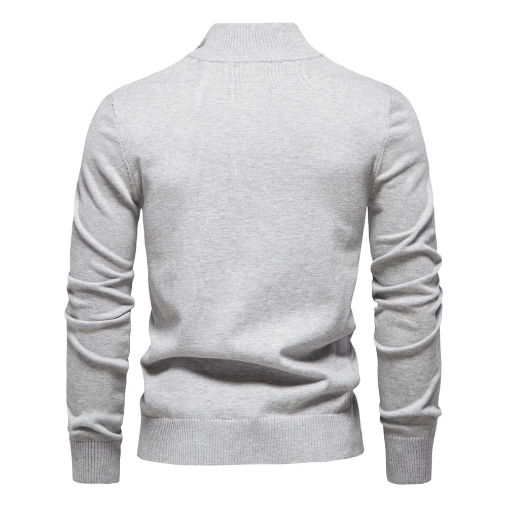 Men's Mock Neck Cotton Pullover Knit Sweaters Casual Business Strip Ribbed Turtleneck Sweaters for Men