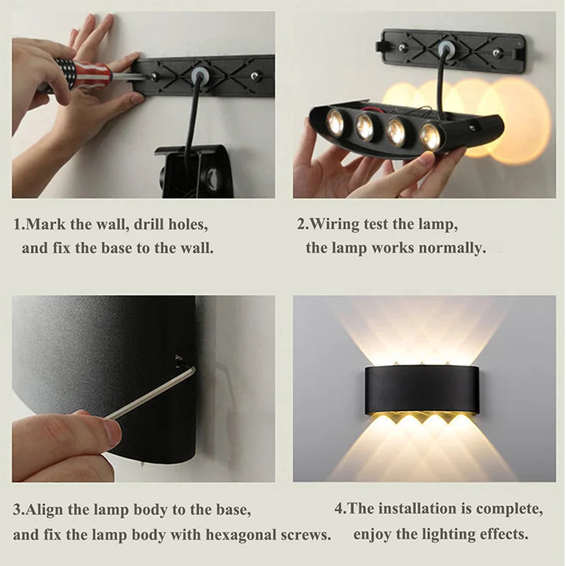 Aluminium LED wandlamp waterdicht IP65 buitenverlichting voor in de tuin 8W 12W binnenwandlamp voor slaapkamer woonkamer trapverlichting