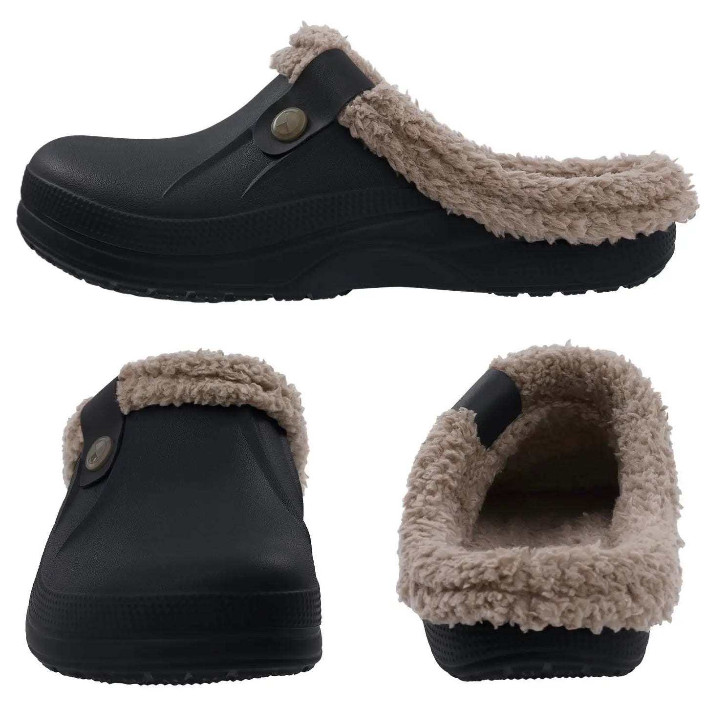 Unisex Plush Garden Winter Slippers Fur Clogs Slippers Non-Slips Cosy Fuzzy Home Slides With Soft Furry Waterproof For Men & Women
