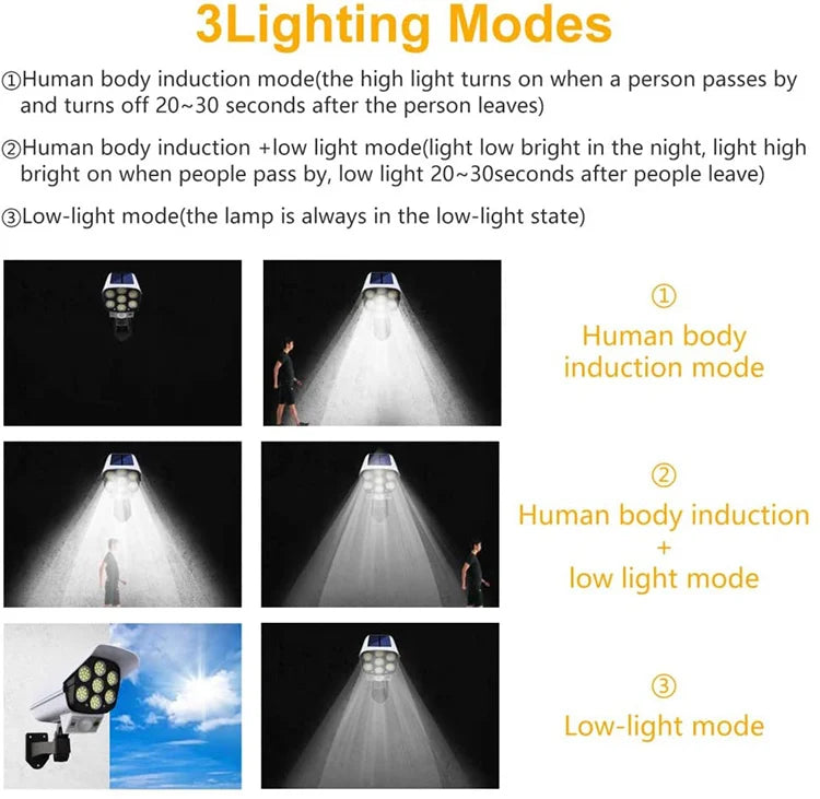 77 LED Solar Light Bewegingssensor Beveiligingscamera Dummy Draadloze Buitenschijnwerper IP65 Waterdichte Lamp 3 Modi Voor Thuis Tuin