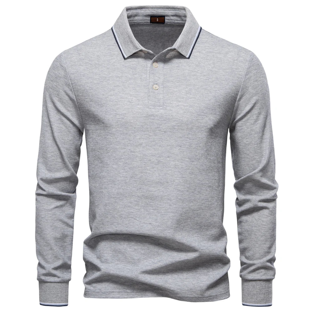 2025 Men's Henley Polo Shirt Cotton Solid Colour Long Sleeve Designer Polo for Male Social Luxury Touch