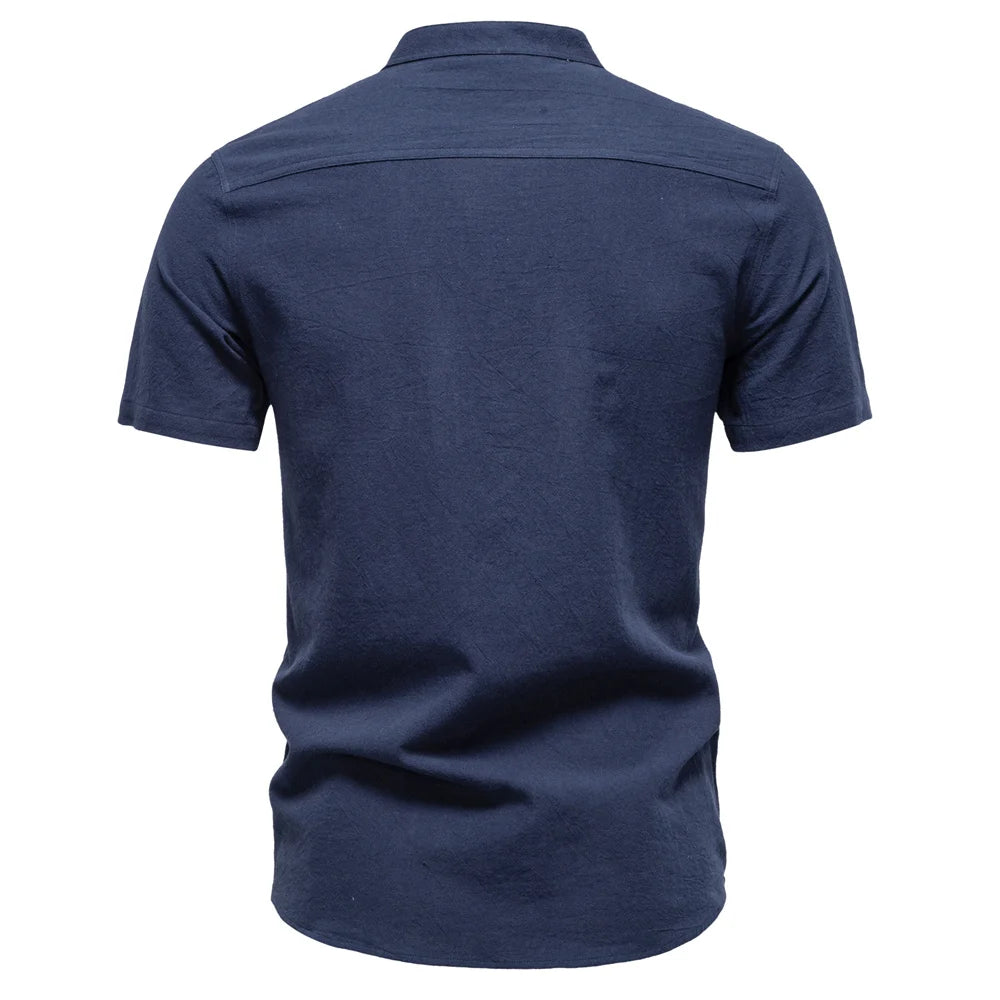 Men's Short Sleeve Solid Colour Linen Shirt Turn Down Collar Casual Summer Breathable Comfort Shirts for Men