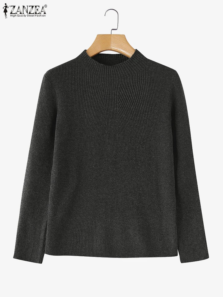 Women Sweaters Autumn Winter New Fashion Long Sleeve Solid Colour Knitted Sweater Casual Loose Basic Pullover