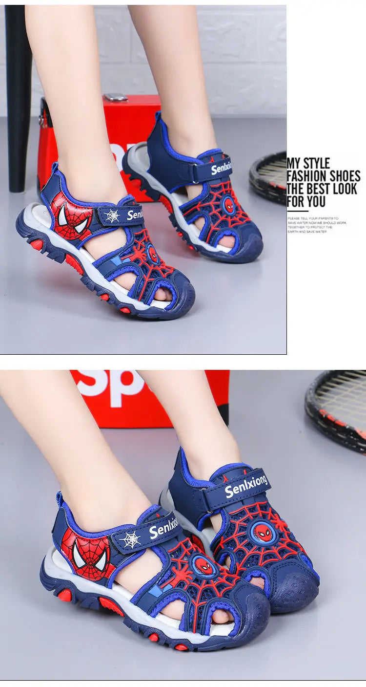 Children Sandals Male Summer Sandals Student Open Peep Toe Cartoon Beach Anti slip Soft Sole Black Blue Shoes Size 26-35