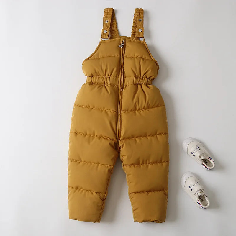 Unisex 2Pcs Winter Warm Children's Ski Clothes Set Thicken Fur Lining Hooded Coats & Overalls Set Snowsuit For Kids 2-5Y