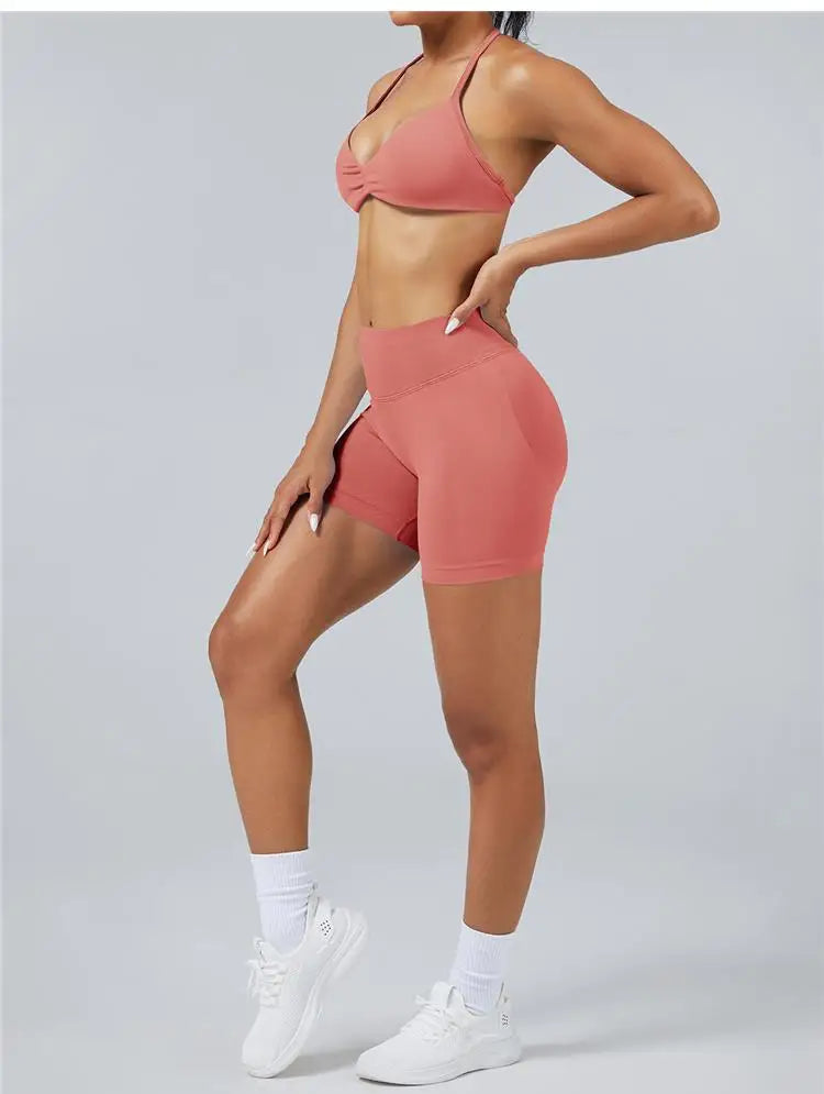 Seamless High Support Impact Yoga Bra Women Strappy Sport Bra Thin Strap Halter Workout Tank Fitness Top Gym Wear