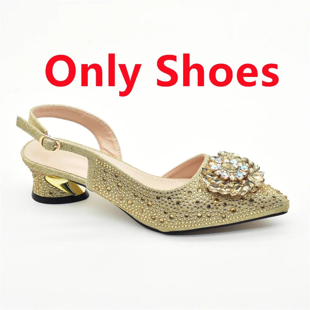 African Women Heel Shoes and Bag Party Set Italian Design with Matching Clutch Bag for Ladies' Wedding
