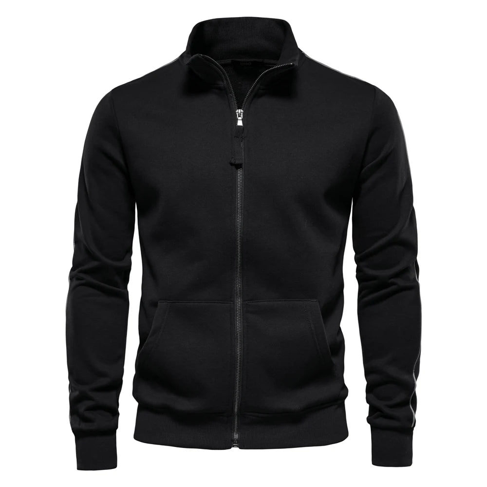 Men's New Cotton-blend Solid Zip Up Sweatshirts Casual Sport Cardigan Jacket Sweatshirt for Men