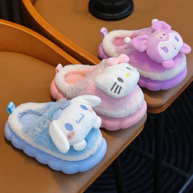 Unisex Teen Kid's Winter Warm Cute Cartoon Indoor Mule Soft Non-Slip Fluffy Children's Slippers Home Cotton Shoes For Boys & Girls Size 24-41