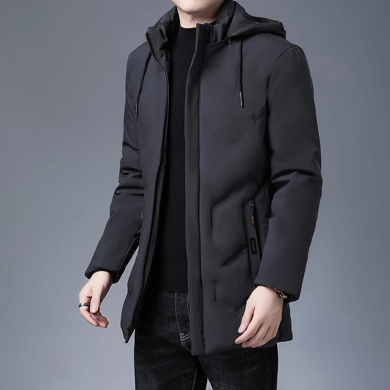 Men's Top Grade Designer Brand Parka Jacket, Thick Casual Fashion Windbreaker, Hooded Quilted Bubble Male Long Coats