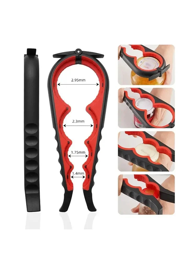 4-in-1 Multi Functional Can Opener Bottle Opener Cap Twister Anti Slip Heavy Duty Stainless Steel Kitchen Tool