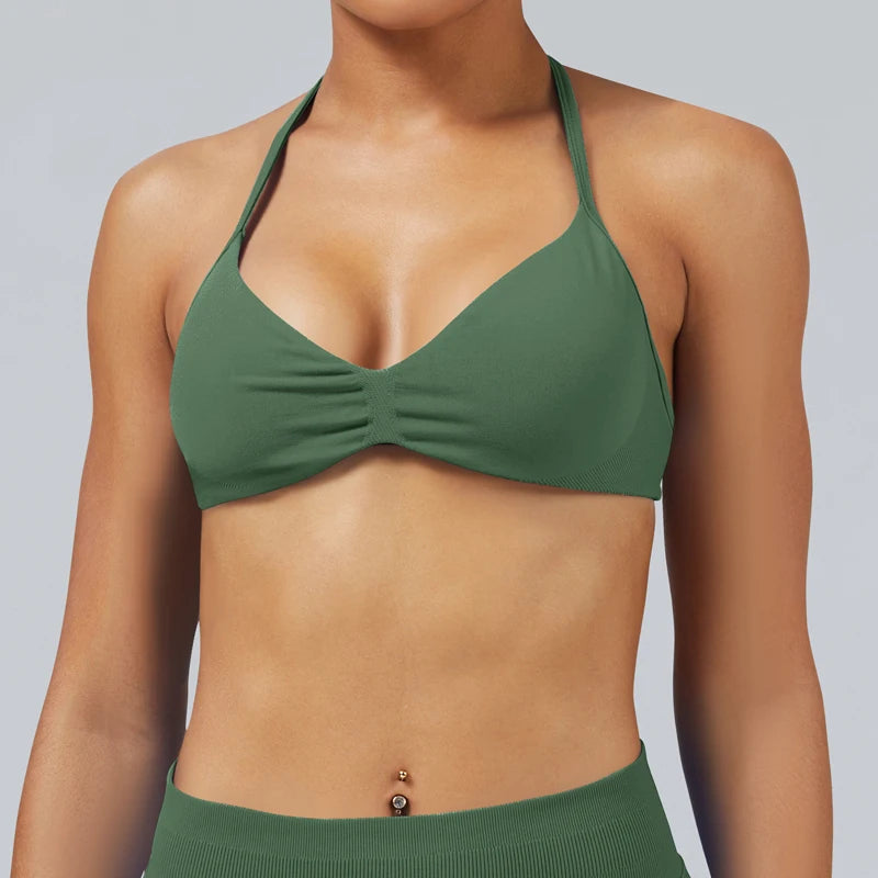 Seamless High Support Impact Yoga Bra Women Strappy Sport Bra Thin Strap Halter Workout Tank Fitness Top Gym Wear