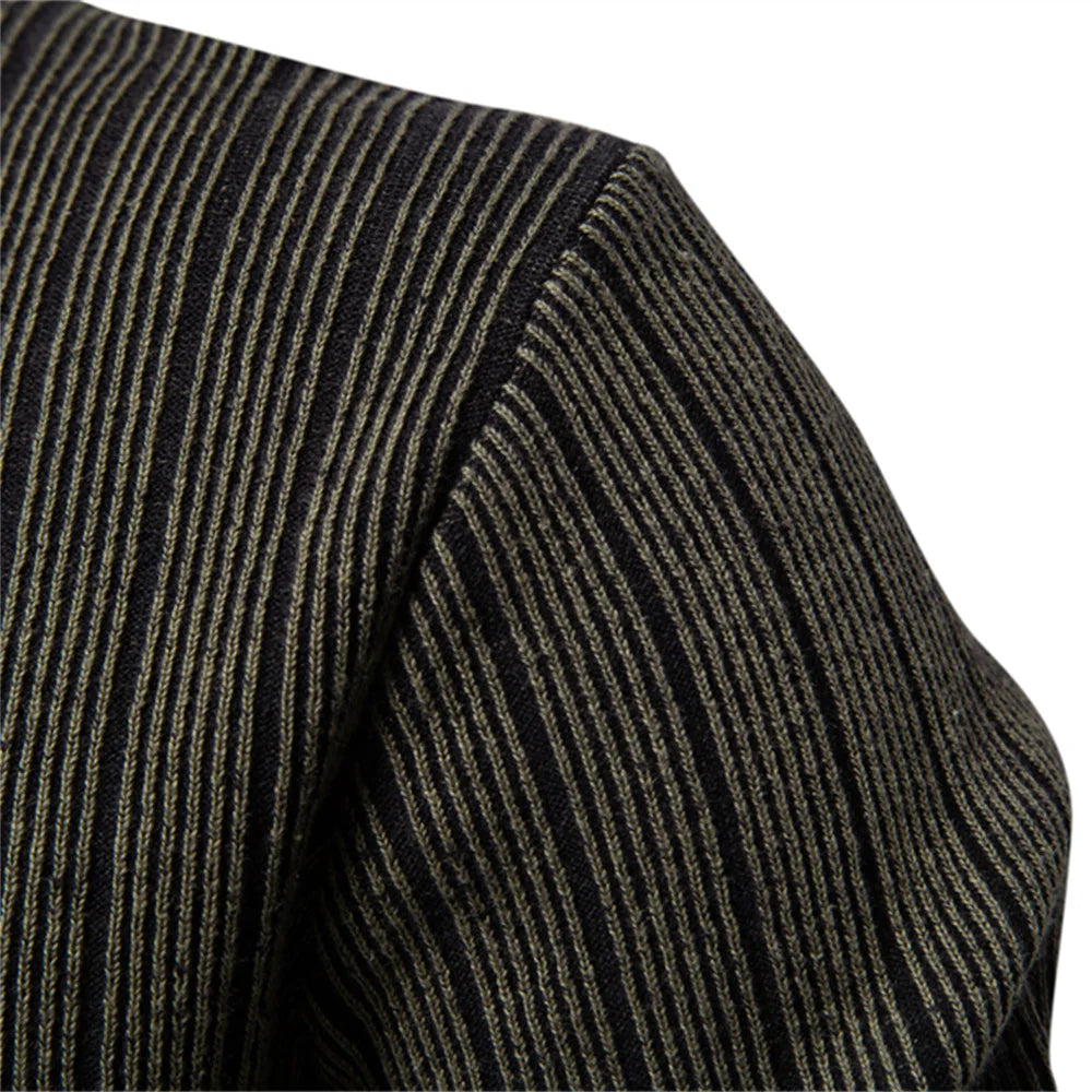 Men's Mock Neck Cotton Pullover Sweaters Autumn Winter Warm Stripped Sweater for Men