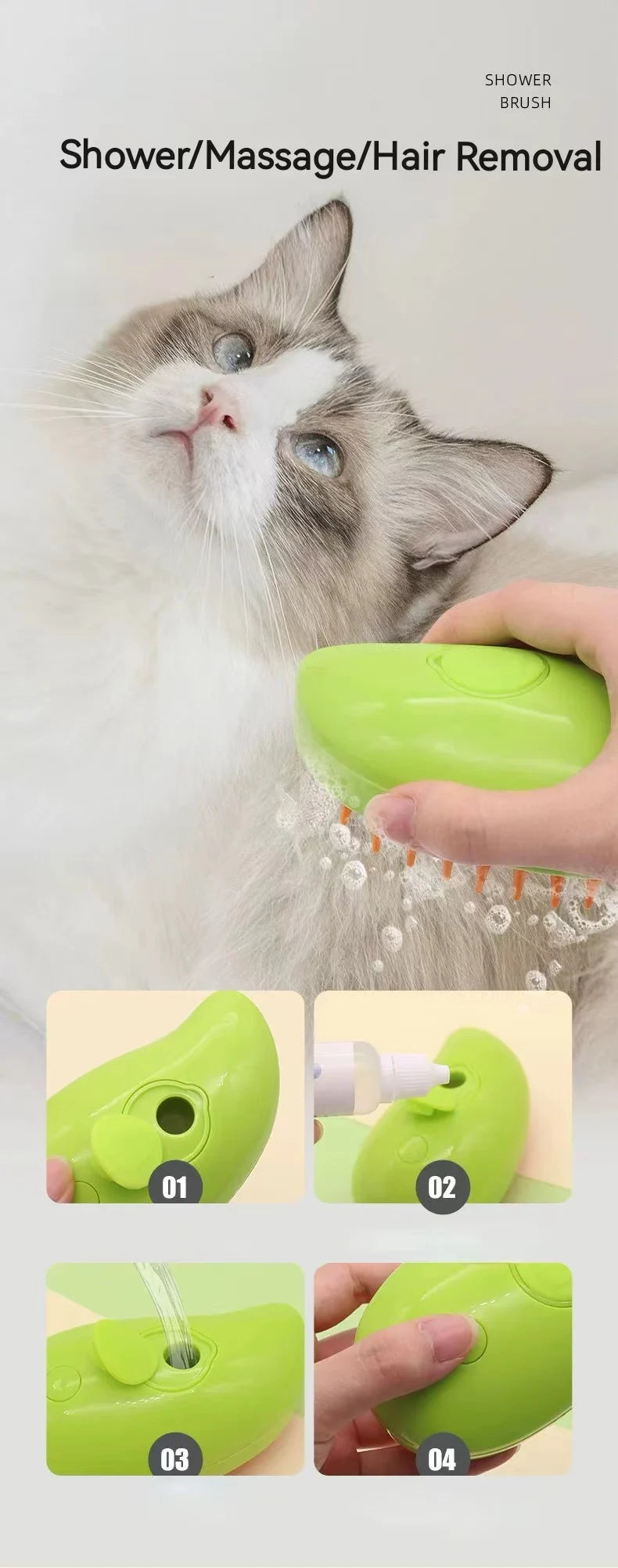 3-in-1 Hondenhaarborstel Kattenhaarborstel Elektrische Huisdierreinigingsborstel Stoomsprayborstel Massage Ontharingskam Anti-vliegborstel