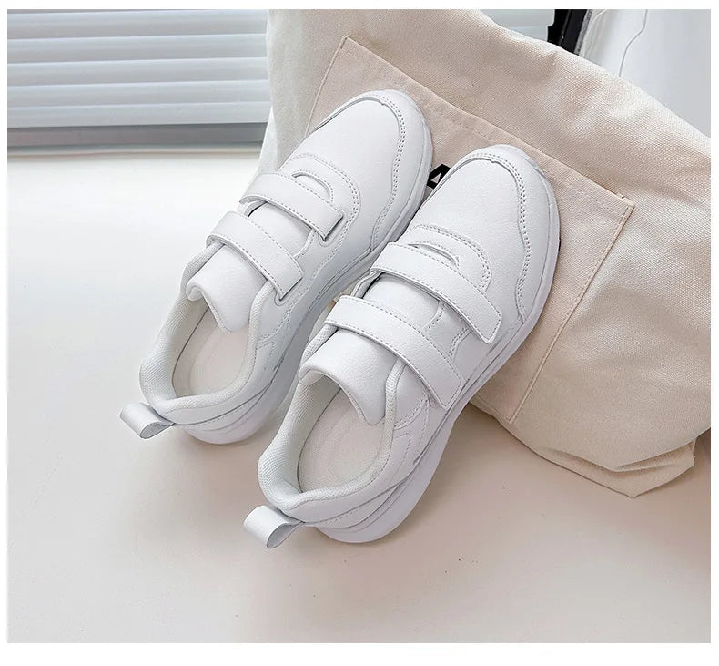 Student Sneakers Unisex White Shoes Magic Buckles Lightweight Couple Shoes for Sports School Dance Running