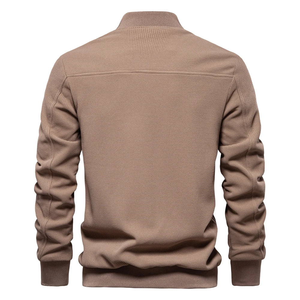 Men's Waffle Fleece Lined Bomber Jacket Autumn Winter Warm Casual Zipper Pocket Outwear Jackets and Coats for Men