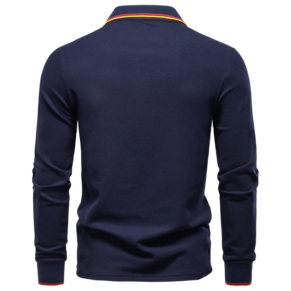 2025 Men's Henley Polo Shirt Cotton Solid Colour Long Sleeve Designer Polo for Male Social Luxury Touch