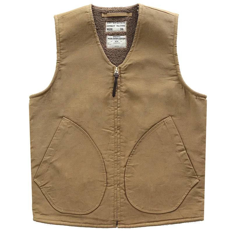 Winter New American Retro Thickened Velvet Naval N1 Deck Vest Men's Fashion 40% Cashmere Washed Casual Cargo Waistcoat