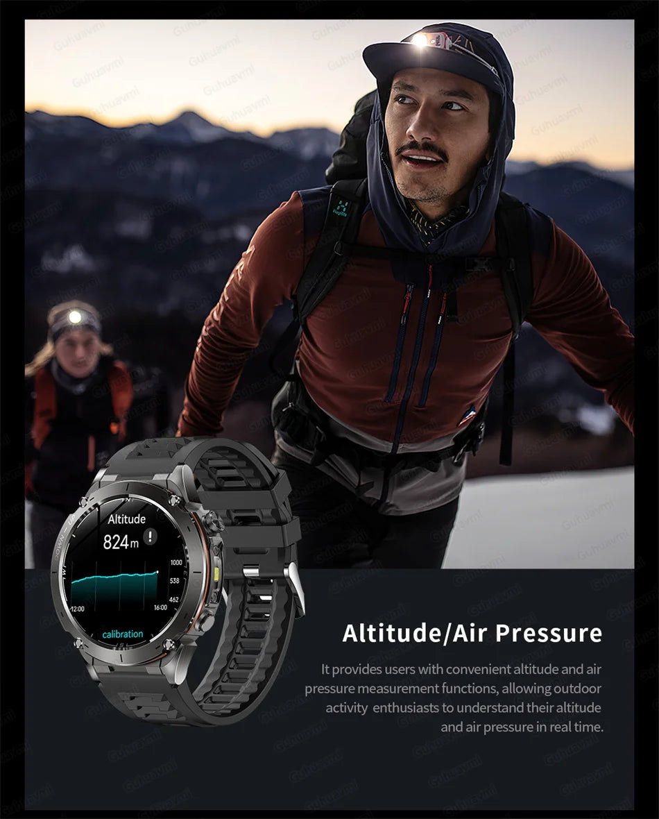 2025 New Rugged Military GPS Smart Watch Built-In GPS Tracker Compass Sports Fitness Tracking Smartwatch - Compatible with HUAWEI & Xiaomi IOS
