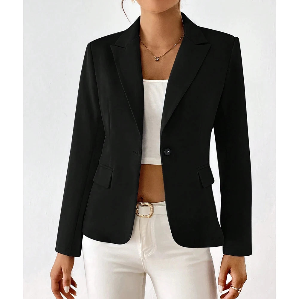 Damesblazers All Season Decent Plain Single Button Long Sleeve Revers Business Blazers