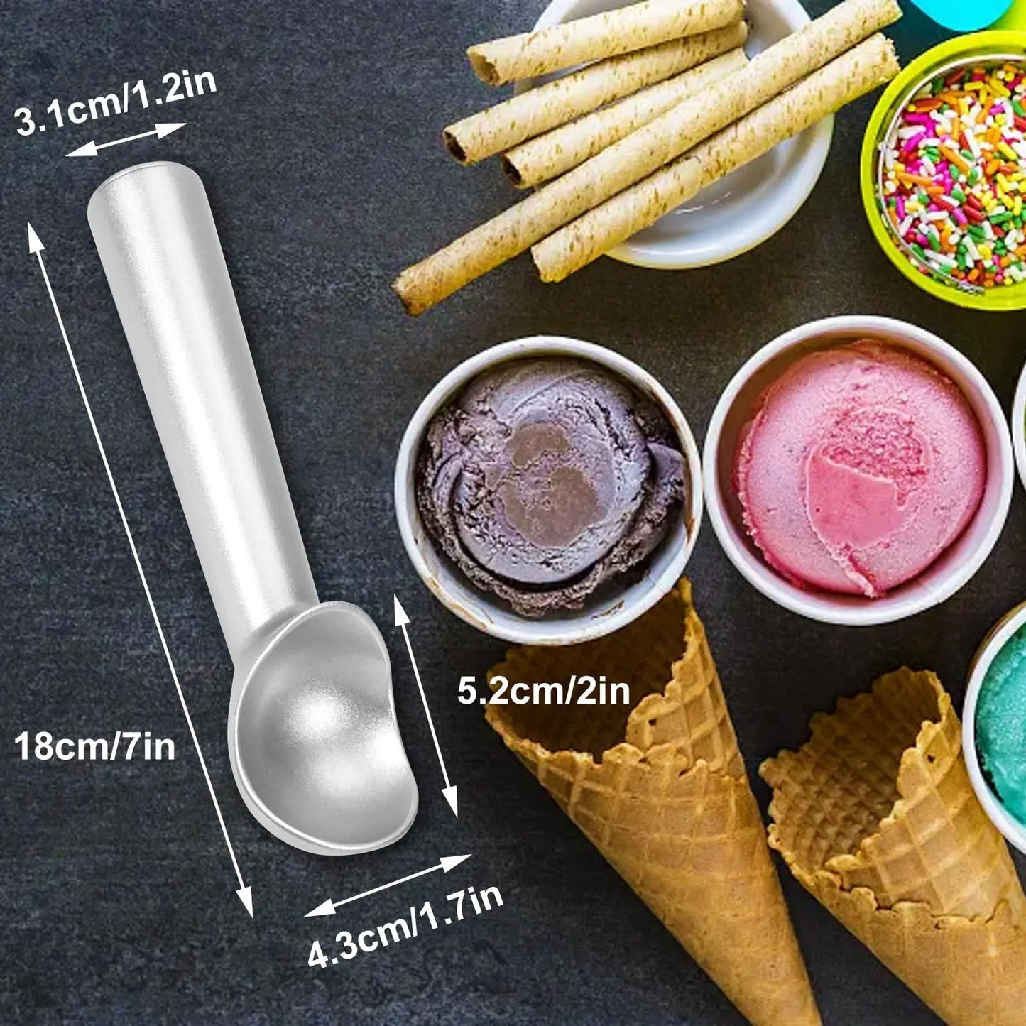 Ice Cream Scoop,7 inches Nonstick Anti-Freeze Ice Cream Scooper One Piece Aluminum Design Dishwasher Safe Cookie Spoon