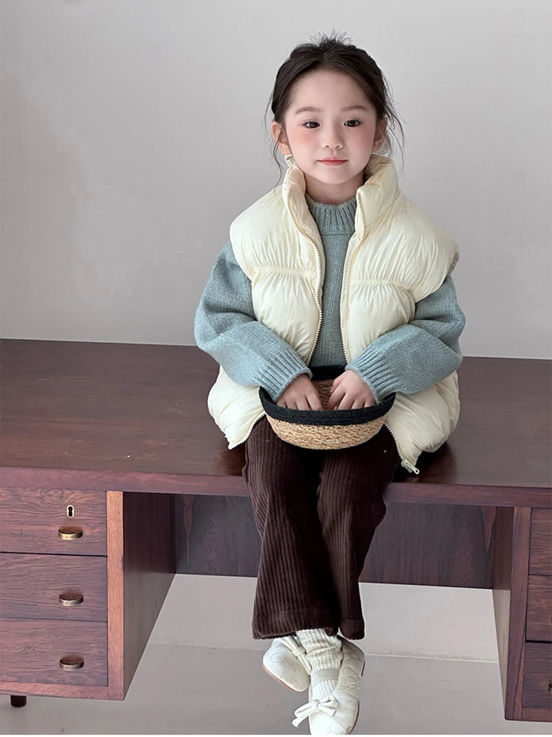 New Autumn & Winter Kids Vest Children's Thickened Turtleneck Waistcoat Korean Style Girls Boys Trendy Warm Outwear 2-6Y Unisex