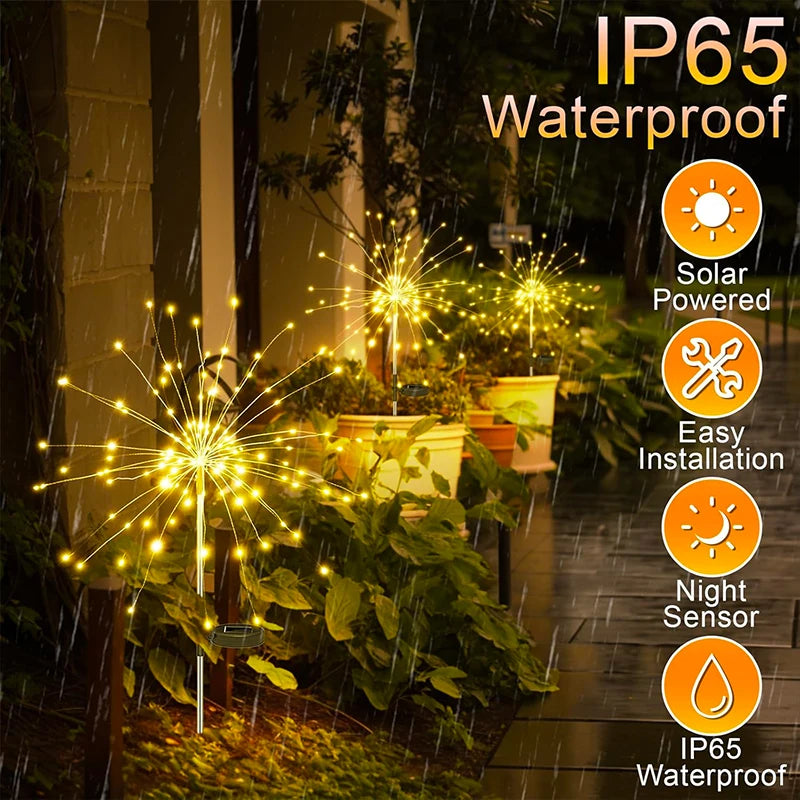 Solar Garden Lights Outdoor Fairy Fireworks Light Waterproof Decor Yard Pathway Patio Lawn Flower Lamp