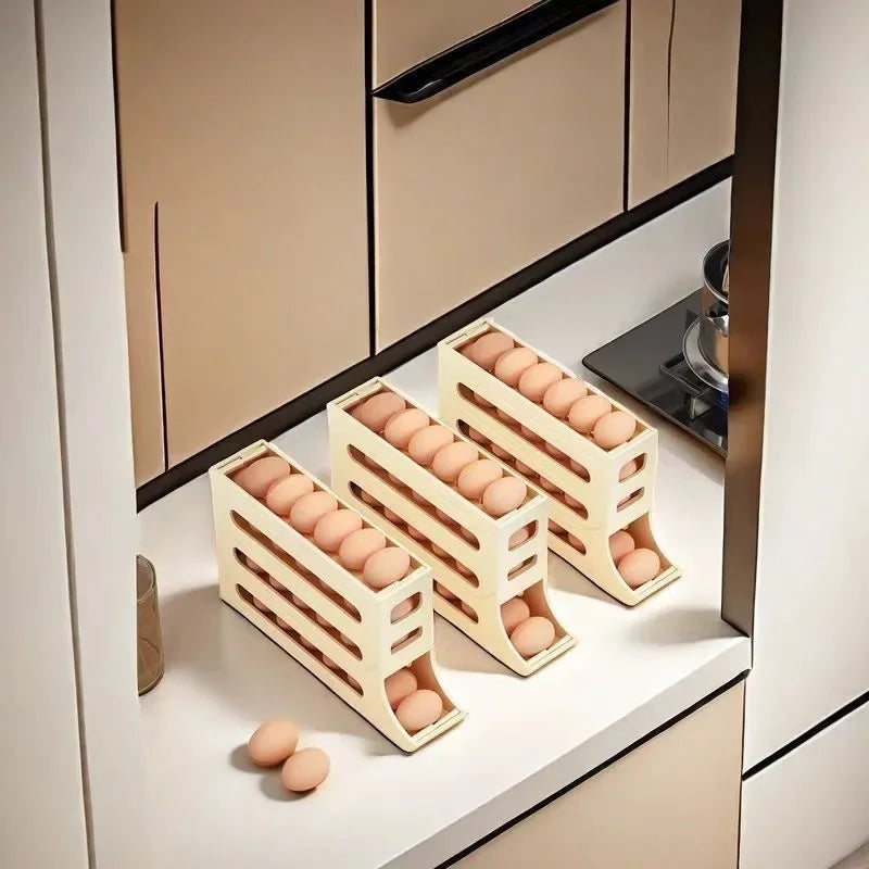 4-laags automatische rollende eierdispenser koelkastorganizer ruimtebesparende keukenkoelkast eieropslagcontainer gemakkelijke toegang