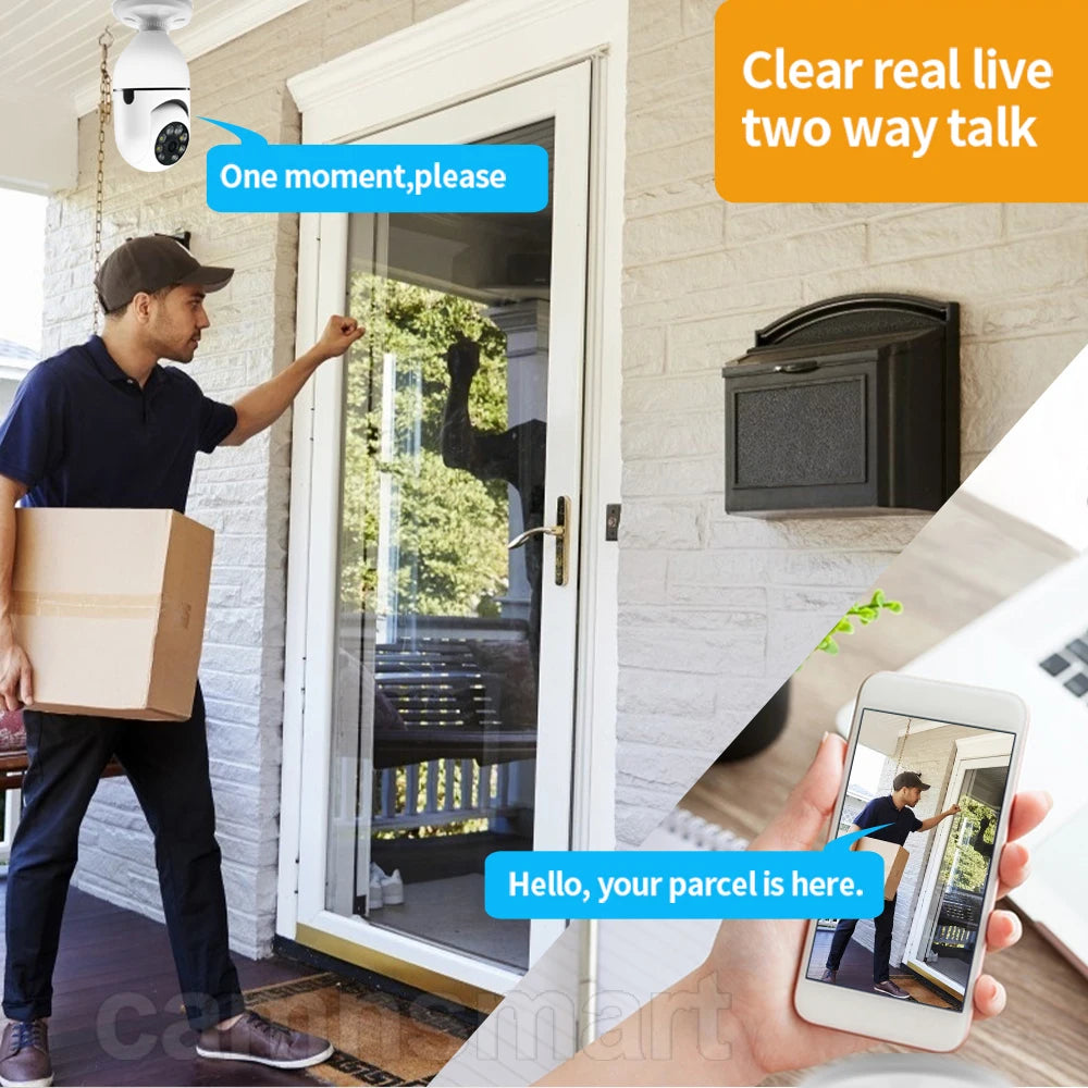 6MP Tuya E27 Bulb Camera WIFI PTZ Videobewaking Babyfoon Kleur Nachtzicht Binnen Smart Life APP Bediening IOS Android