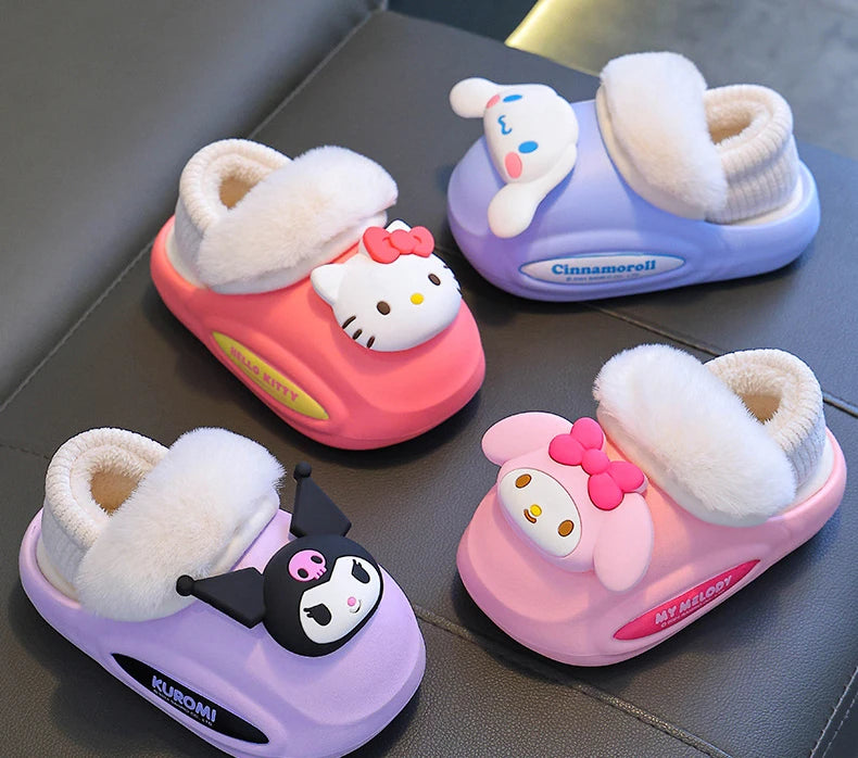 Girls' Home Fur Slippers Kawaii Anti-Skid Warm Cotton Cartoon Plush Waterproof Home Winter Shoes Size 24-41