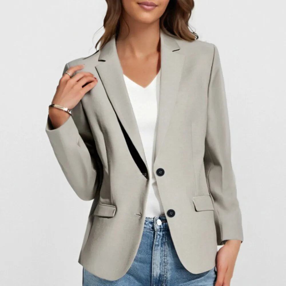 Damesblazers en vesten All Season Casual Elegant Effen Enkelrijs Lange mouwen Revers Zakelijke blazers en vesten