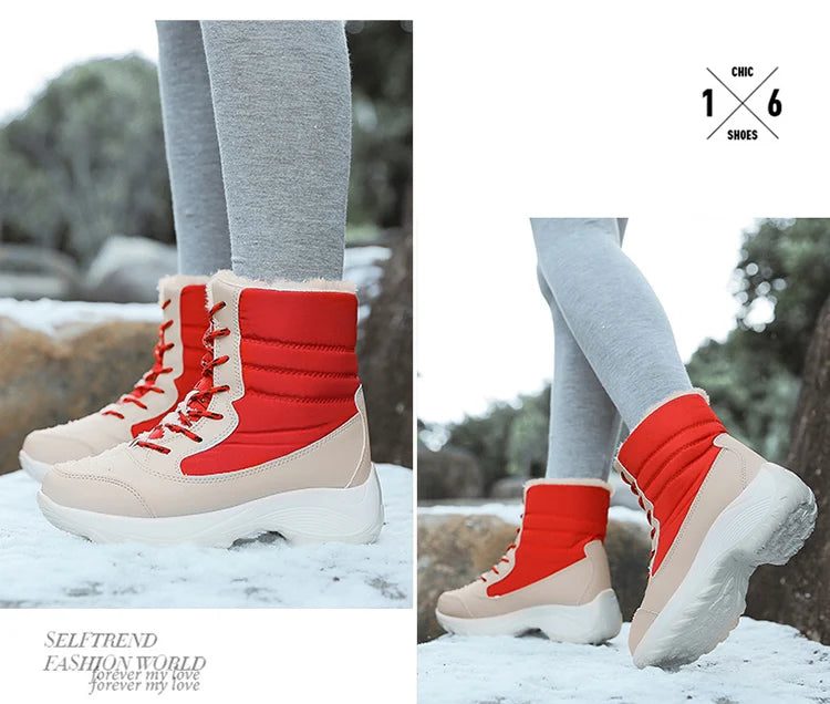 Women's Boots Snow Solid Shoes Woman Platform Women Shoes 2025 Trend Mid Women's High Boots Plush Women Boots Botas Mujer