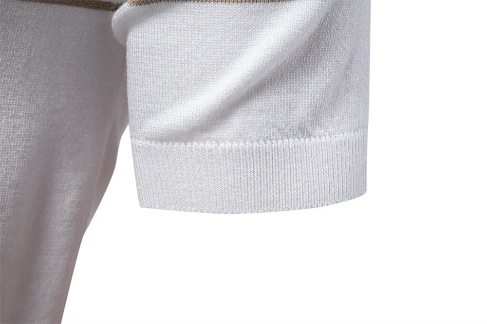 2025 Men's Slim Fit Solid & Striped Business Casual Polo Shirts Breathable Short Sleeve Comfort Top for Office and Social Wears