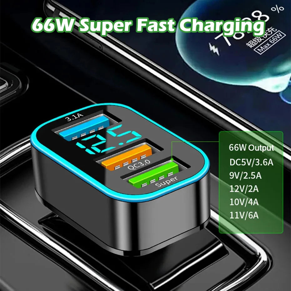 66W Autolader 3 Poorten USB Auto Sigarettenaansteker Snel Opladen Auto Telefoon Oplader Adapter Voor HUAWEI iPhone Samsung Xiaomi