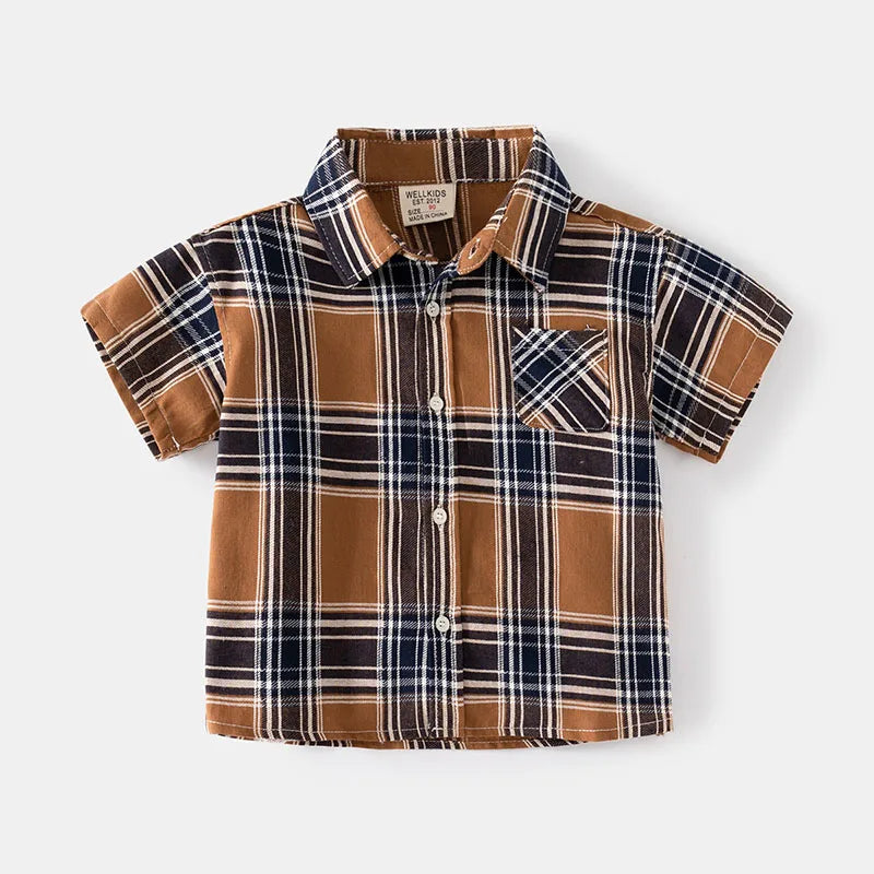 New Summer Kids Shirt Boys Girls Colour Blocked Grid T-shirt Children Breathable Loose Outwear Tops 2-6T Unisex