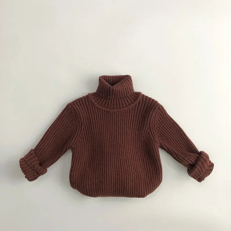Kids Sweaters Solid Girls Sweater Brief Boys Pullover Turtleneck Knitwear For Children 1-7Y Unisex