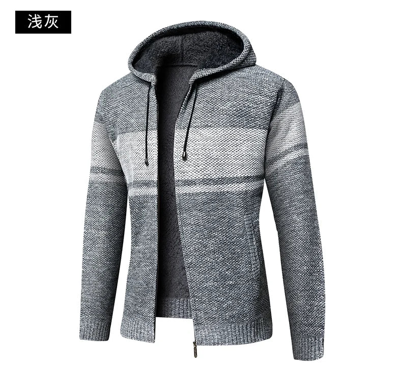 Men's High Quality Thick Plus Velvet New Brand Casual Fashion Hooded Jacket, Zipper Warm Patchwork Windbreaker Male Coats