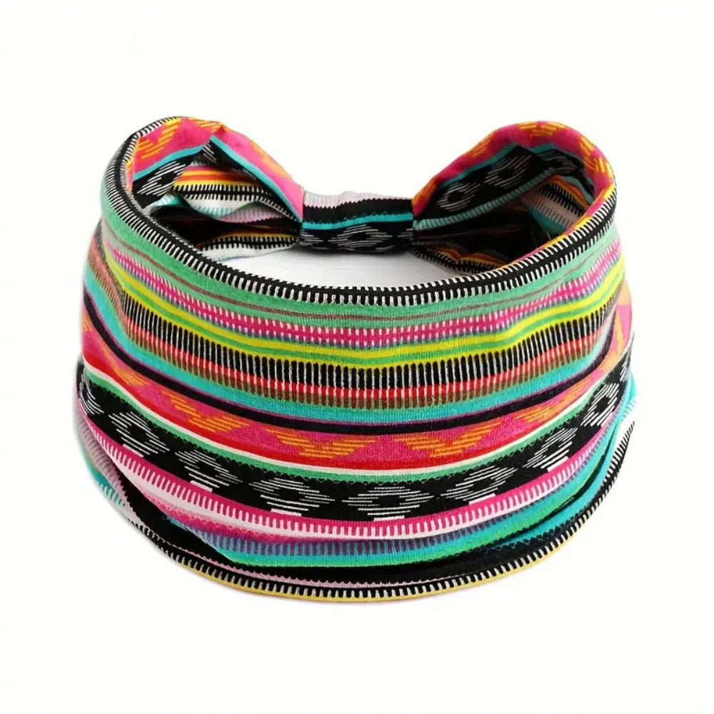 1 stuk Europees-Amerikaanse dames Bohemian stijl elastische hoofddoek modieuze ademende katoenen brede rand haaraccessoires