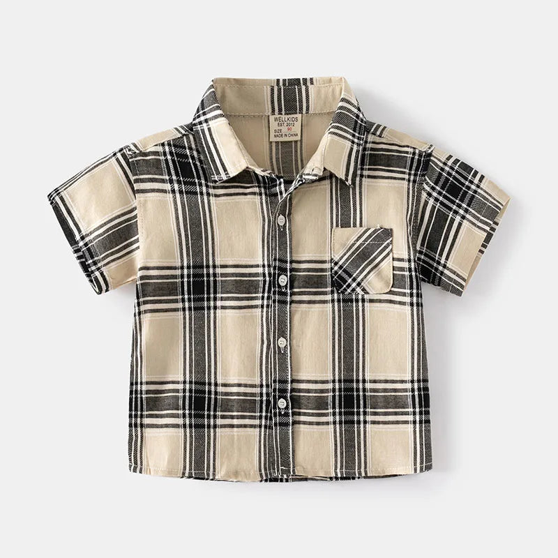New Summer Kids Shirt Boys Girls Colour Blocked Grid T-shirt Children Breathable Loose Outwear Tops 2-6T Unisex