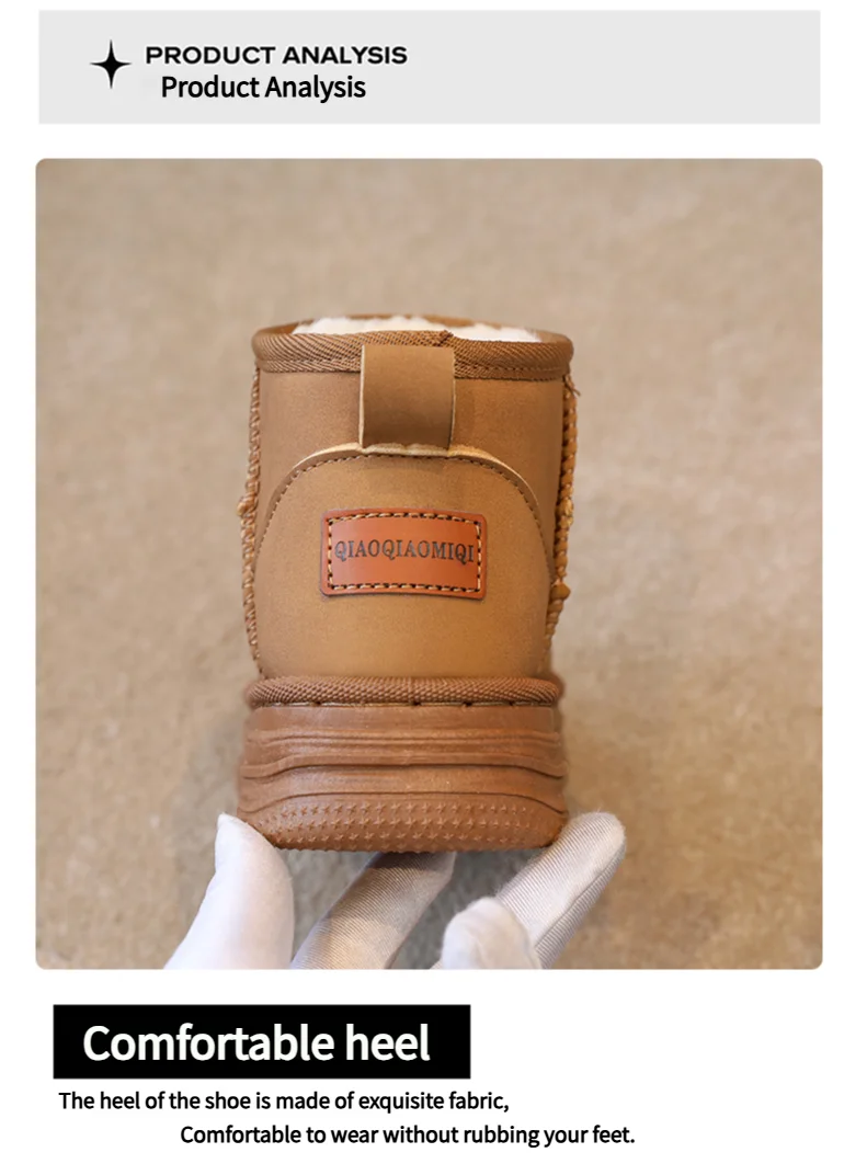 Kids Snow Boots AntiSlip Fur Thick Sole for Girls Casual Sport Sneakers Women's Fashion Brown Ankle Boots Waterproof Warm