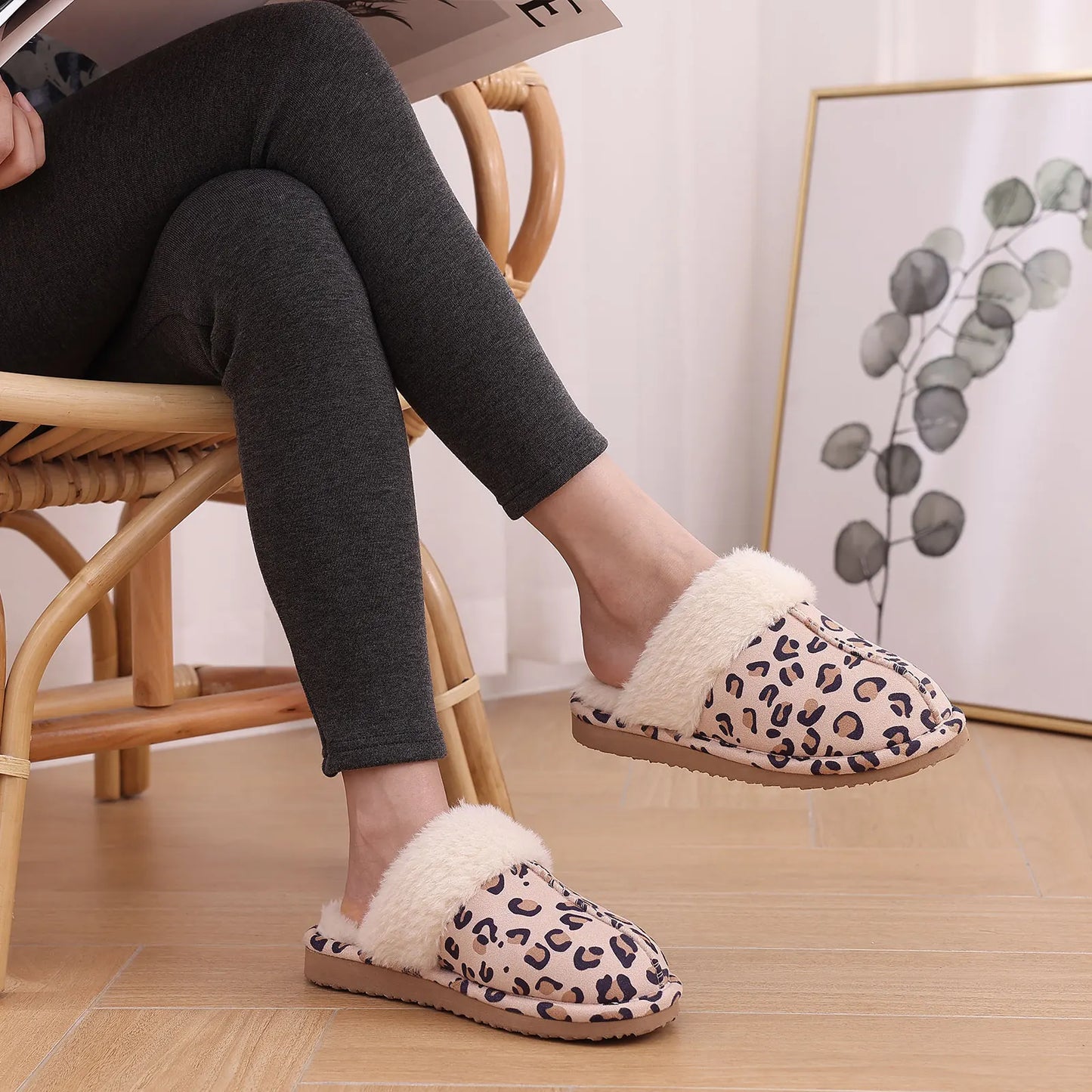 Unisex Fuzzy House Winter Slippers Fashion Fur Collar Suede With Fluffy Memory Foam Indoor Slides Plush Cotton Shoes For Men & Women