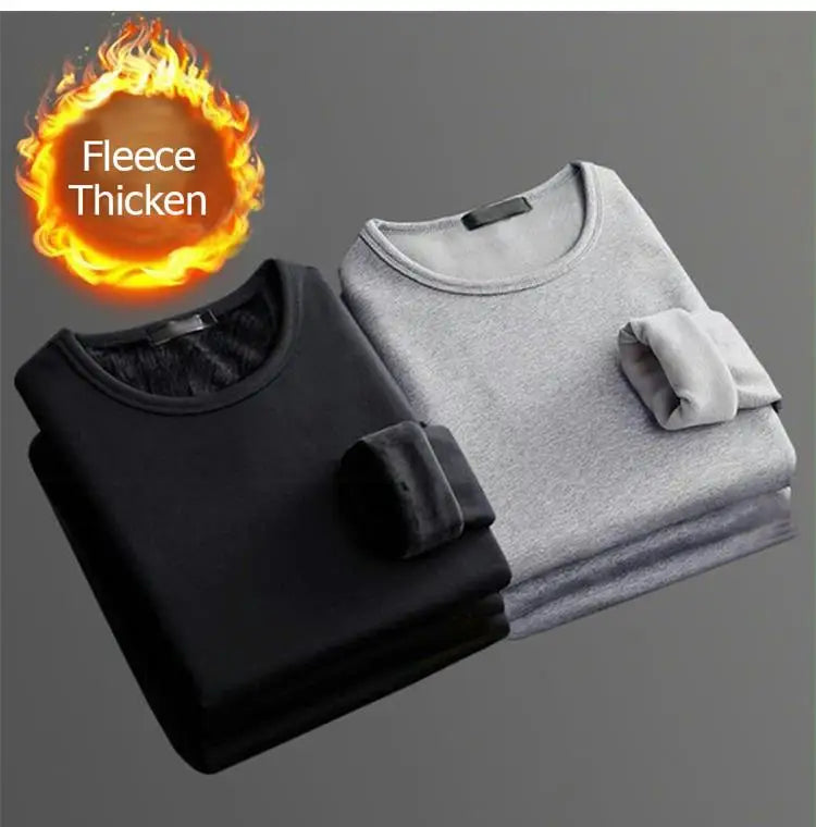 1 STUKS Heren Winter Thermisch Ondergoed met Lange Mouwen Plus Fluwelen Gewatteerd T-shirt Slanke Effen Kleur O-hals Onderkant Shirt
