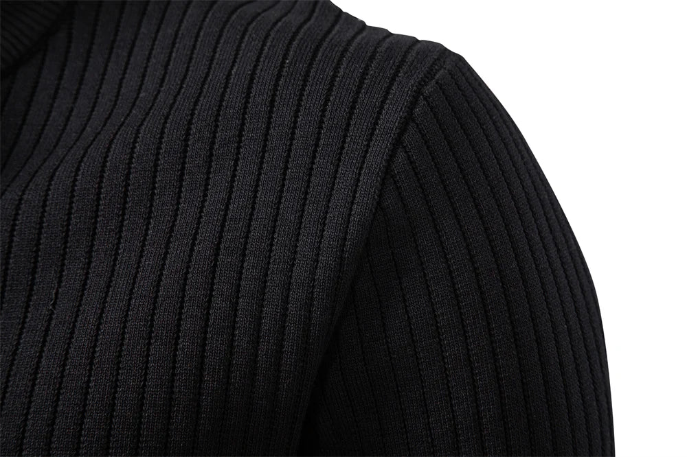 Men's Long Sleeve T-Shirt Fashion Knitted Slim Fit Polo Sweater Ribbed Henley Collar T-Shirt For Men