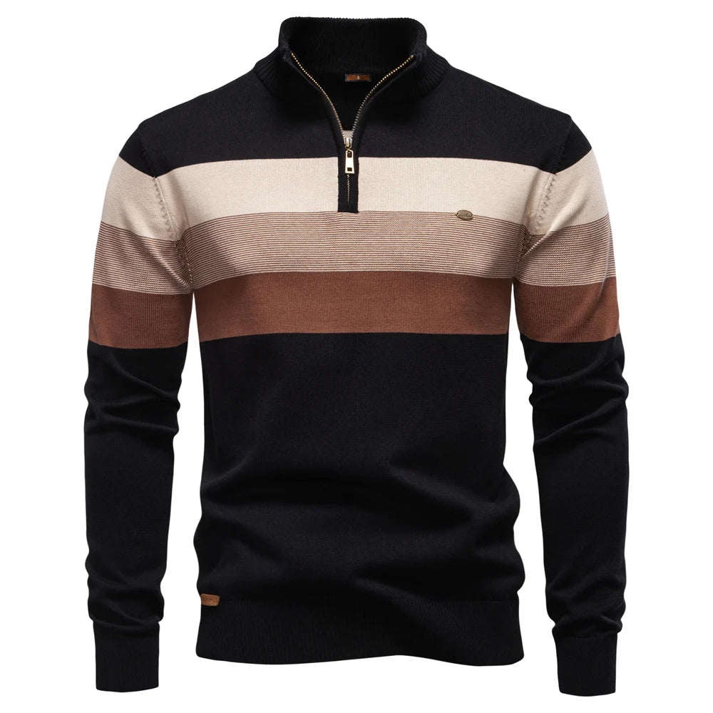 Men's Cotton Mock Neck Stand Collar Sweaters Quarter Zipper Pullover Autumn Winter Warm Social Casual Sweater for Men