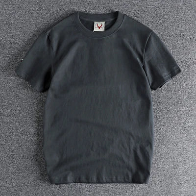 2022 Zomer Nieuw Amerikaans Retro T-shirt met korte mouwen en ronde hals, effen kleur, herenmode, eenvoudig, 100% katoen, gewassen, oude casual tops