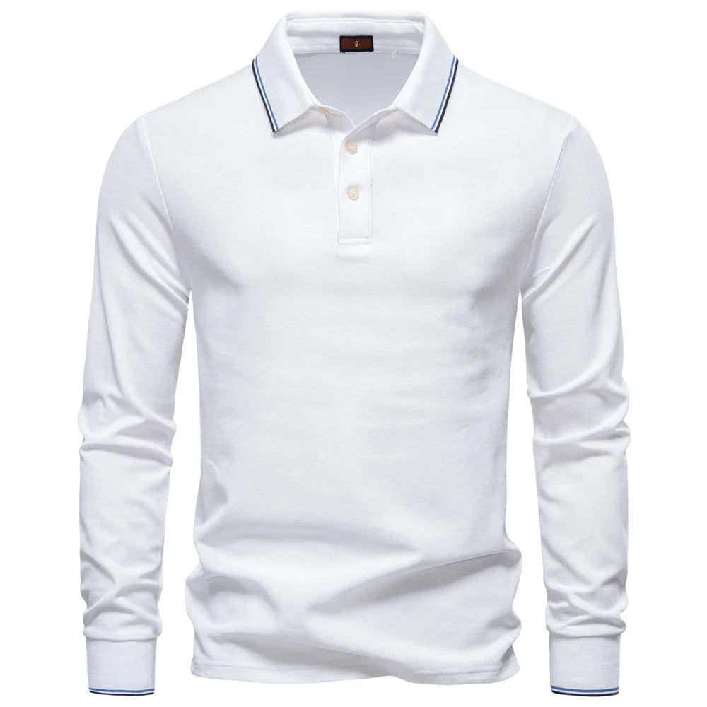 2025 Men's Henley Polo Shirt Cotton Solid Colour Long Sleeve Designer Polo for Male Social Luxury Touch
