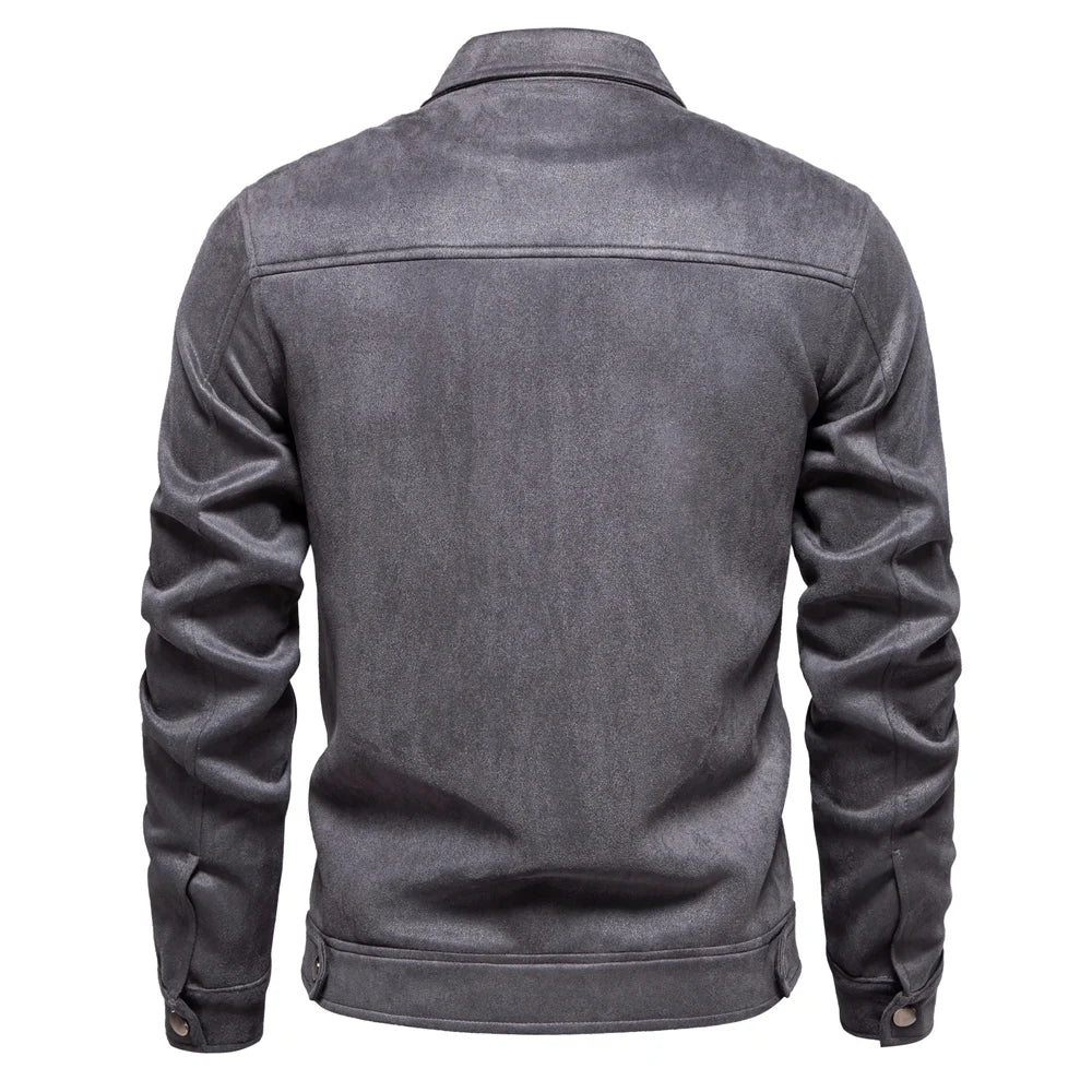 Men's Brown Suede Turn Down Collar Jacket Casual Business Faux Leather Trucker Jackets Coat For Men