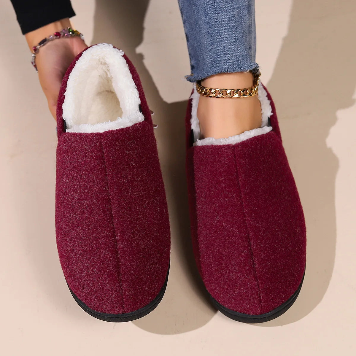 Men's Winter Cotton Slippers Indoor and Outdoor Warm Fuzzy Casual House Shoes With Memory Foam and Anti-Skid Plush Male Shoes