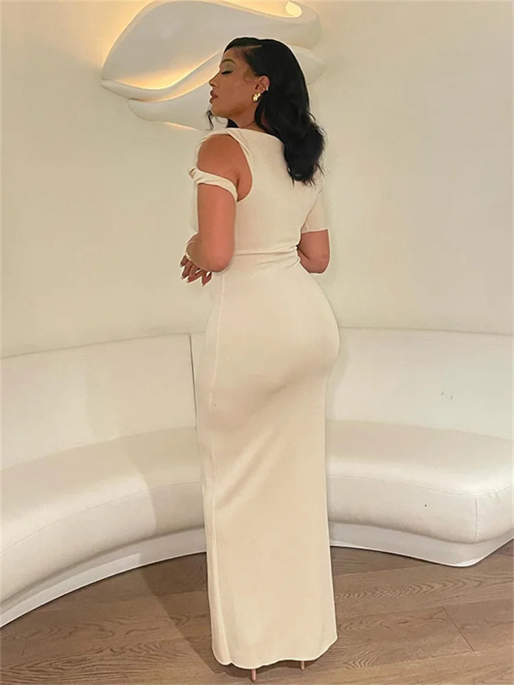 Smooth Bandage Dress Woman Summer Sexy Irregular Solid Sheath Chic Stretch Body-Shape Birthday Party Elegant Bodycon